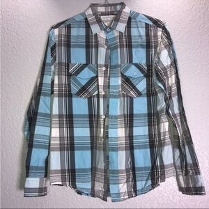 Aeropostale Blue, Black & White Plaid Casual Button-Down Shirt